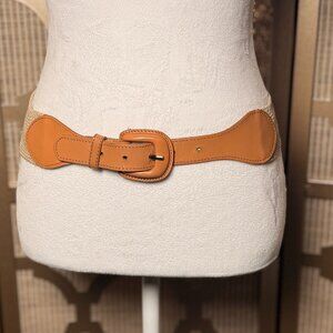 J.Crew Braided Stretch Belt Tan Leather Elastic Waist Belt Size XS